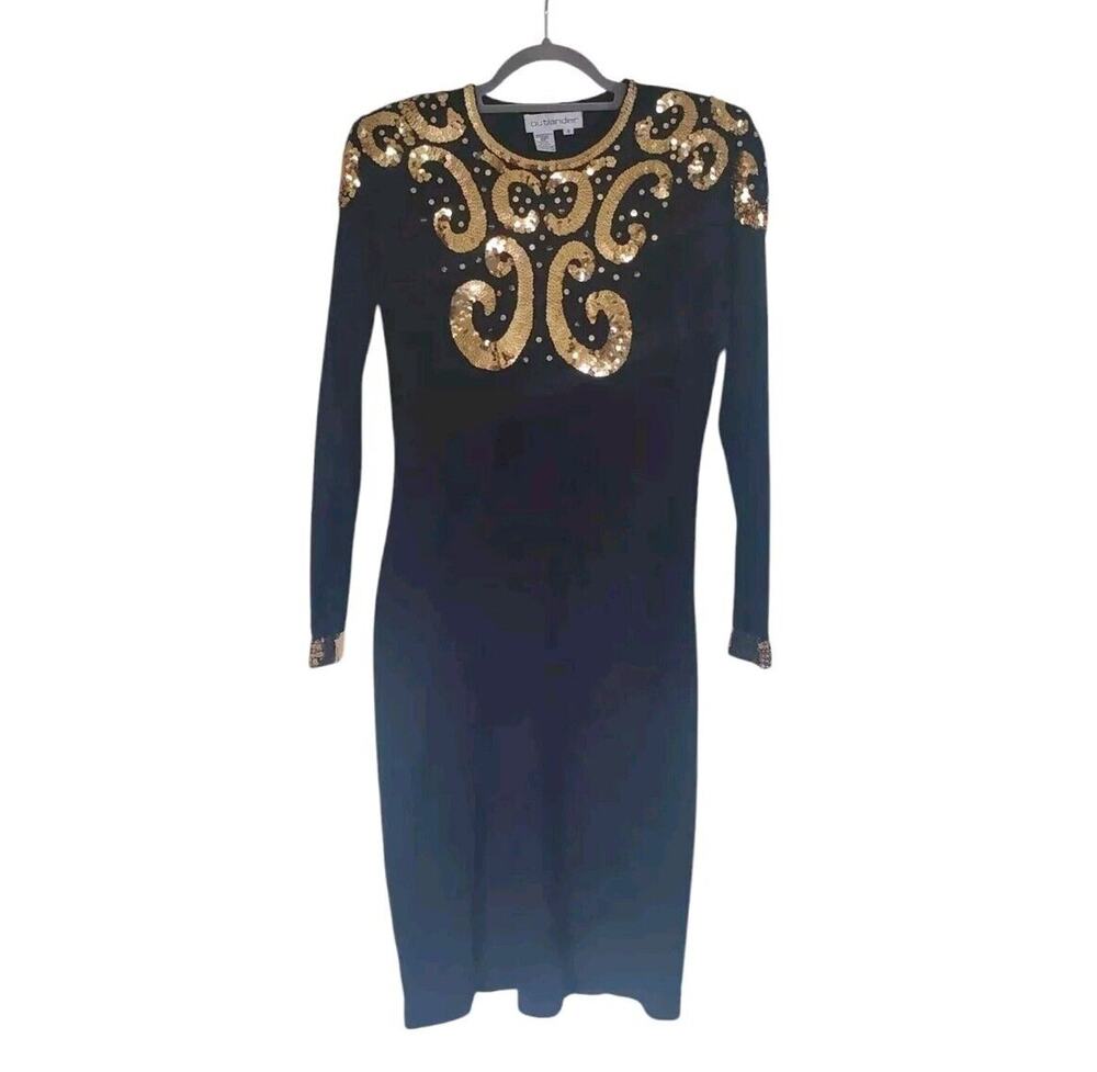 Outlander Sequin Embellished Lambswool Angora Black Long Sleeve Dress Size Small